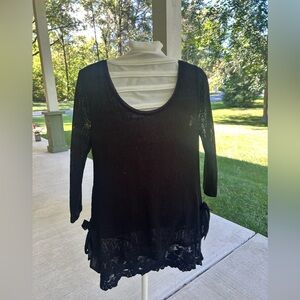 NWOT-Lauren Conrad Chic Black Women's Blouse with Lace Detail